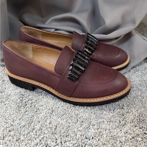 FRANCO SARTO Burgundy Loafers with Black Embellishments